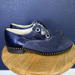 Girotti Navy Blue Metallic Leather & Suede Oxfords, Size 41 (9.5)